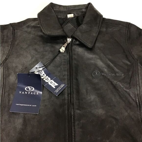 Black Leather Jacket Mercedes Logo New Size Small - Picture 9 of 16